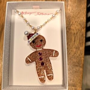 Betsey Johnson Gingerbread Man pearl and sparkle necklace